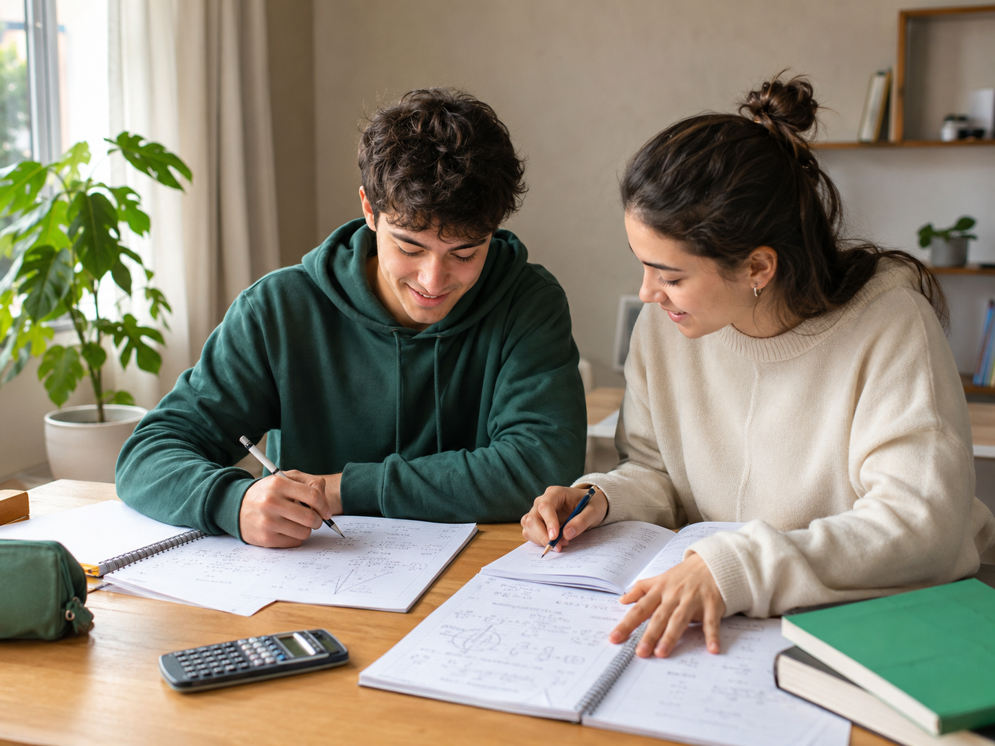 Un joven y una joven estudiando Matemática juntos